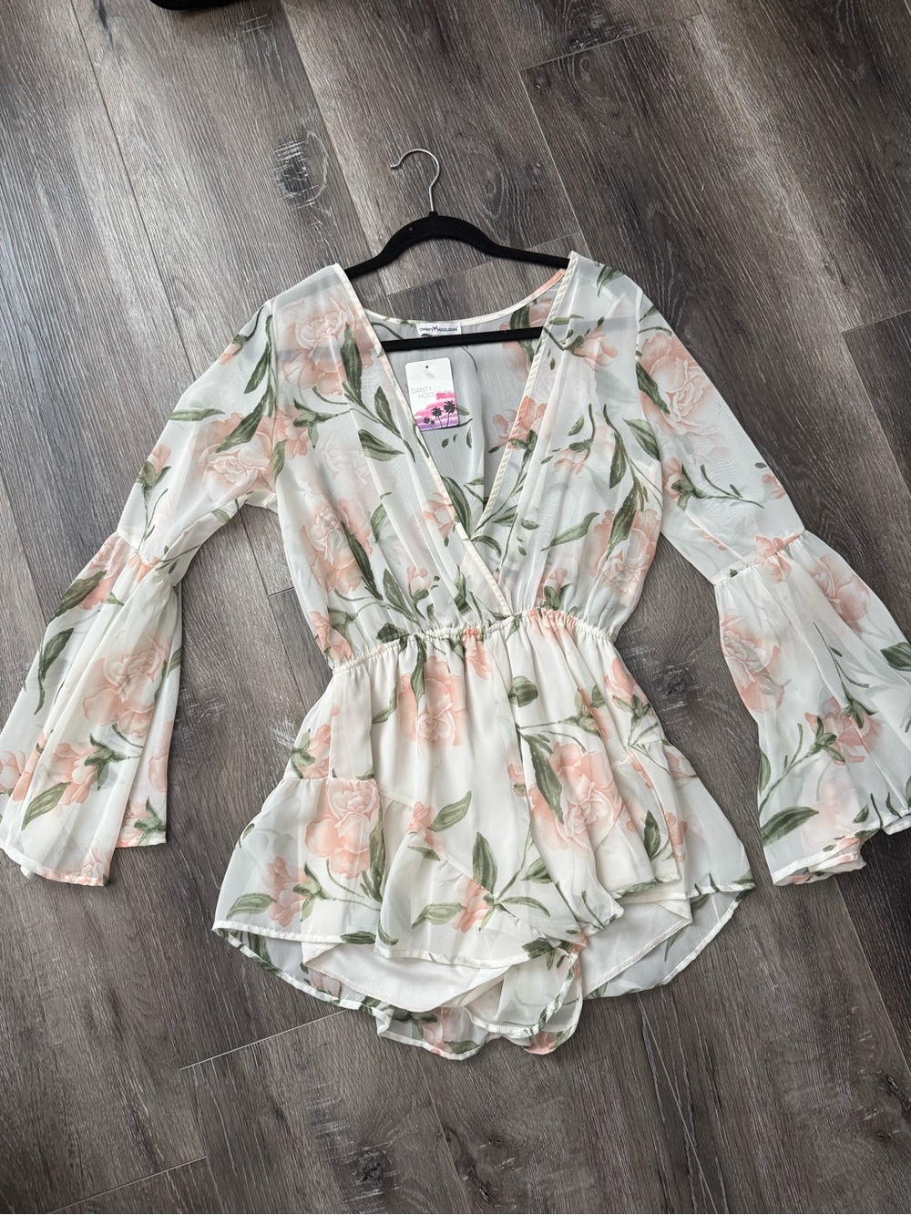 Dainty Hooligan Floral Surplice Romper in Blush and Sage